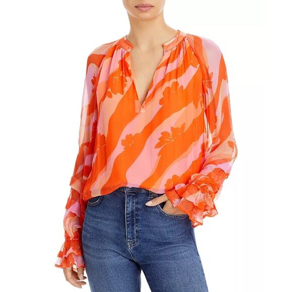 NWT Ramy Brook Raynn Blouse Top Ballon Sleeves V-neck Size Medium (oversized) - Picture 1 of 4